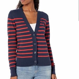 J. Crew Navy Cardigan with Red Stripe Detail